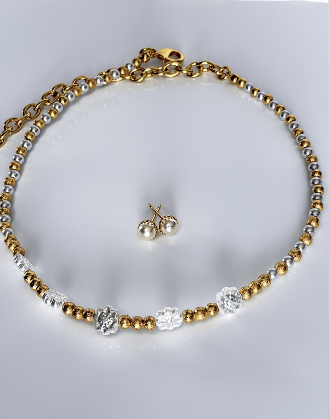 Collar de perlas y flores